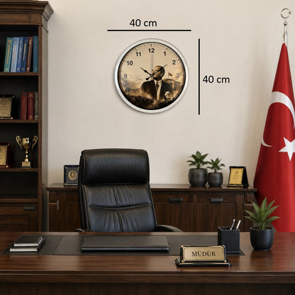 Atatürk Beyaz Prestij 40 x 40 Cm Metal Duvar Saati