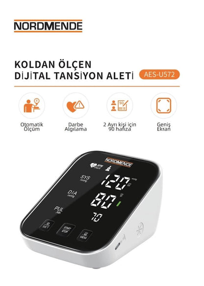 Türkçe Konuşan Şarjlı Dijital Tansiyon Aleti | Büyük LCD Ekran, Otomatik Kol Tipi, Hafızalı