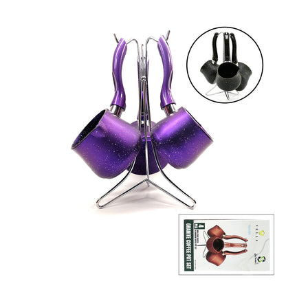 4PCS 230-280-380ML GRANİT - ÇELİK CEZVE RENKLİ METAL STANDLI (5643)