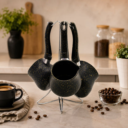 4PCS 230-280-380ML GRANİT - ÇELİK CEZVE RENKLİ METAL STANDLI (5643)
