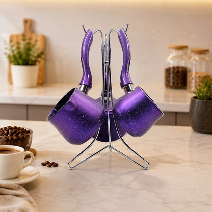 4PCS 230-280-380ML GRANİT - ÇELİK CEZVE RENKLİ METAL STANDLI (5643)