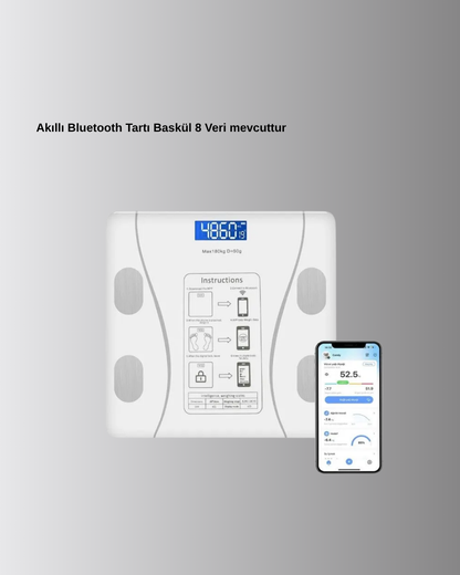 Akıllı Dijital Baskül – Bluetooth Bağlantılı, 8 Ölçüm Verili, Akıllı Vücut Analiz Tartısı