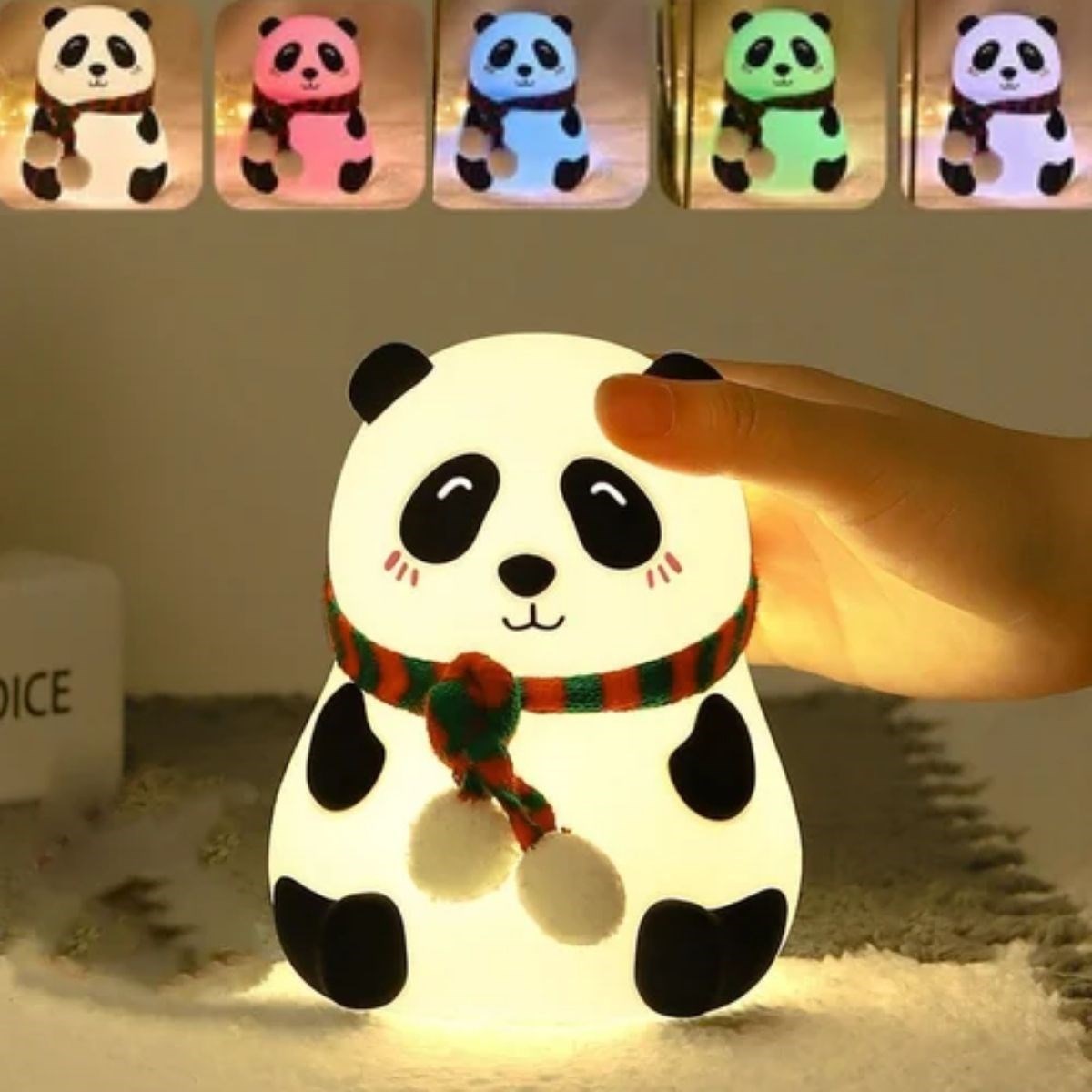 5 Farklı Renk Modlu Panda Figürlü Pofuduk LED Gece Lambası–Yumuşak Dokulu Çocuk Odası ve Dekoratif Şarjlı Ortam Işığı (5643)