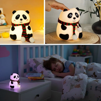 5 Farklı Renk Modlu Panda Figürlü Pofuduk LED Gece Lambası–Yumuşak Dokulu Çocuk Odası ve Dekoratif Şarjlı Ortam Işığı (5643)