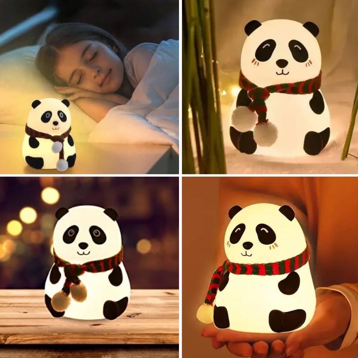 5 Farklı Renk Modlu Panda Figürlü Pofuduk LED Gece Lambası–Yumuşak Dokulu Çocuk Odası ve Dekoratif Şarjlı Ortam Işığı (5643)