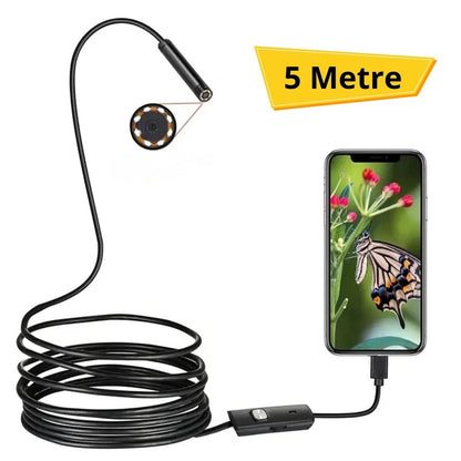5 Metre Android Telefon Uyumlu 6 LED Işıklı Su Geçirmez Endoskop / Boroskop Yılan Kamera HD (5643)