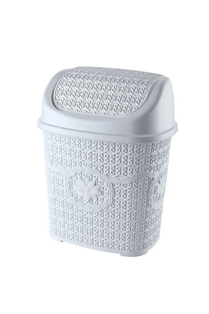5 Parça Örgü Desenli Plastik Banyo Seti Çamaşır Sepeti Deterjanlık Çöp Kovası Klozet Fırçası - Mor