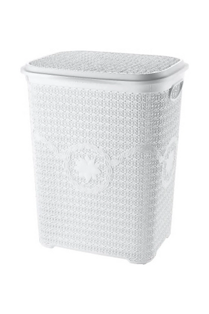 5 Parça Örgü Desenli Plastik Banyo Seti Çamaşır Sepeti Deterjanlık Klik Çöp Kovası Klozet Fırçası