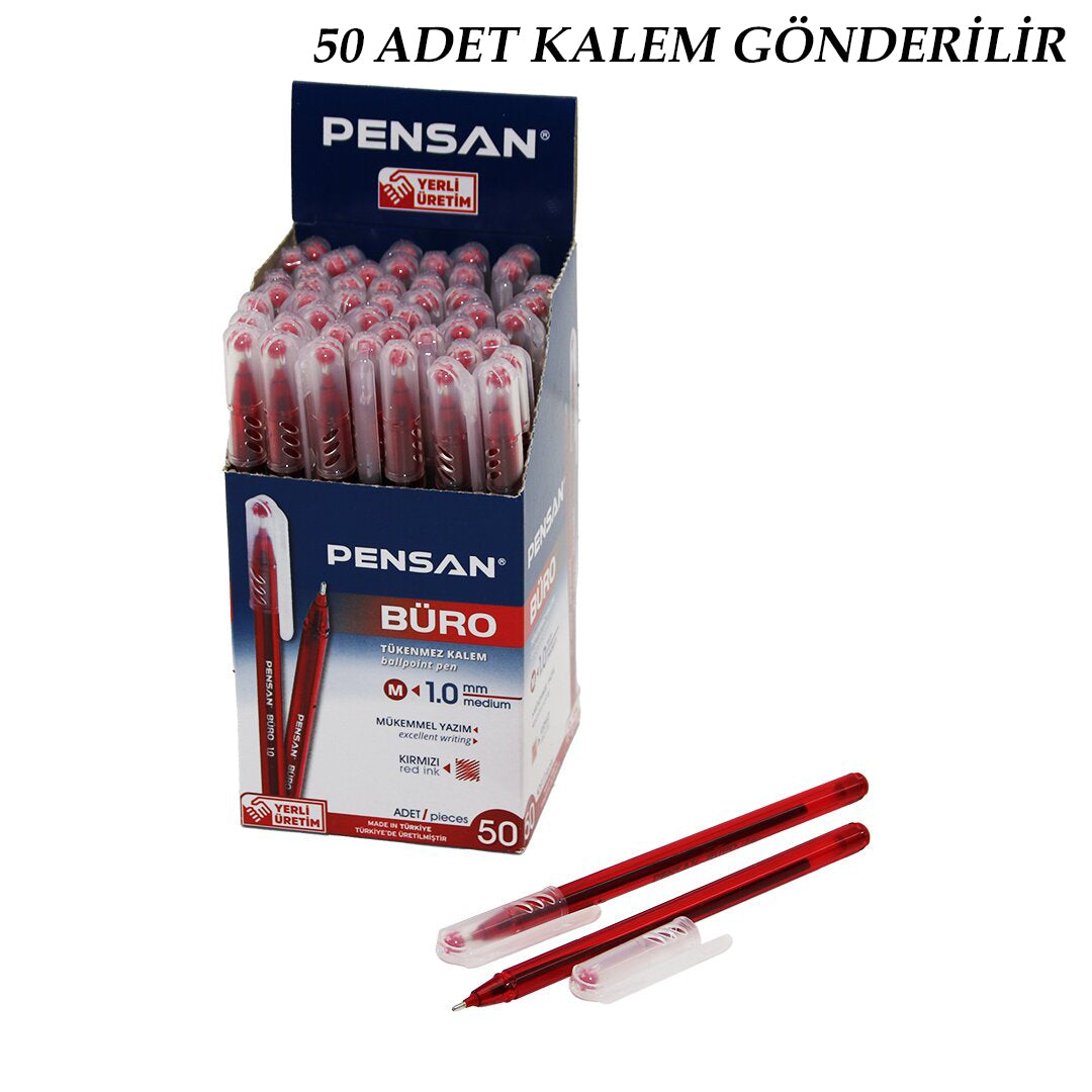 50 ADET PENSAN BÜRO KIRMIZI TÜKENMEZ KALEM M-MEDİUM - 1.0MM UÇ (5643)