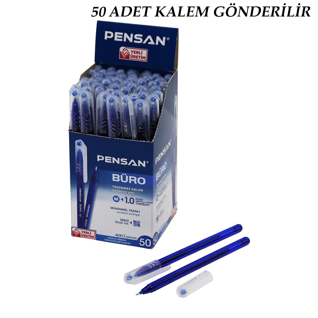 50 ADET PENSAN BÜRO MAVİ TÜKENMEZ KALEM M-MEDİUM - 1.0MM UÇ (5643)