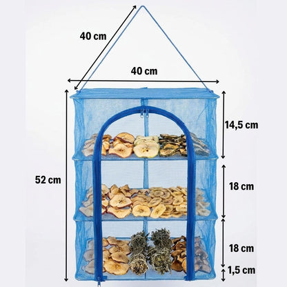 BUFFER® 3 Katlı Fermuarlı Sebze Meyve Kurutucu File – 40x40 cm Katlı Askılı Kurutma Filesi (52 cm Uzunluk)