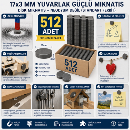512 Adet Mıknatıs 17x3 Mm Yuvarlak Güçlü Mıknatıs Disk Mıknatıs