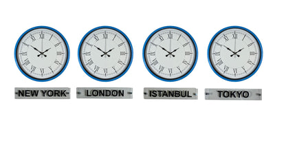 Blue Classic 36 Cm 4 lü Tabelalı Dünya Saatleri