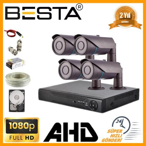 2 MP 1080P 4 Kameralı Harddisk Dahil AHD Güvenlik Seti
