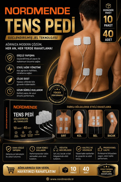 10 Paket 40 Adet Nordmende TENS Pedi 5×5 cm Kablolu Elektrot Ped – Yumuşak ve Esnek Medikal Ped