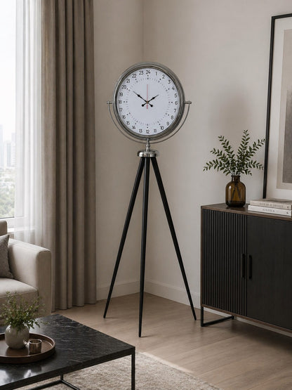 Krom 24 Saat Göstergeli Özel Tasarım Tripod Ayaklı Saat