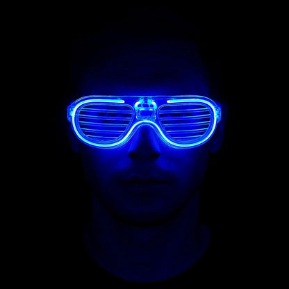 Mavi Led Işıklı Parti Gözlüğü - Neon Glow Şerit Gözlük 3 Modlu