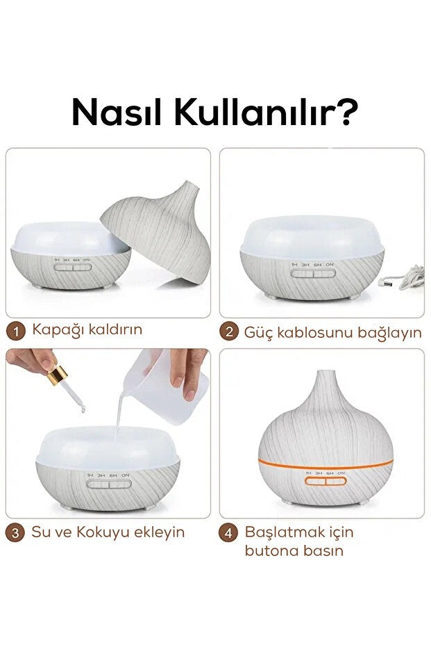 Aroma Difüzör Gece Işığı 7 Led Nemlendirici Kumandalı 550 ml Buhar Makinesi