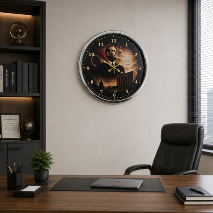 Krom Cumhuriyet Yıldızı 40 x 40 Cm Metal Atatürk Duvar Saati