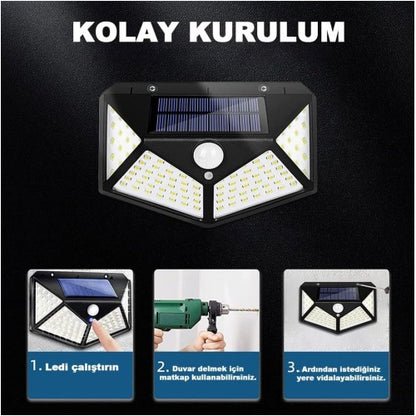 100 Led Dış Mekan Solar Aydınlatma Fotoselli Solar Lamba