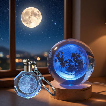 Toptan Dolunay Tasarımlı Renk Değiştiren Cam Küre Ve Anahtarlık Set