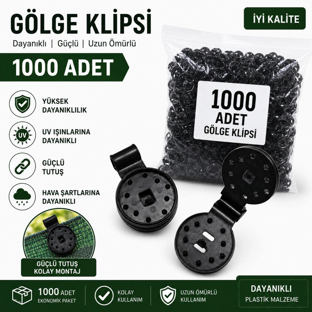 1000 Adet Gölge Filesi Klipsi | Sera Filesi Sabitleme Klipsi | Güneşlik Örtü Klipsi | Yerli Üretim | UV Dayanımlı
