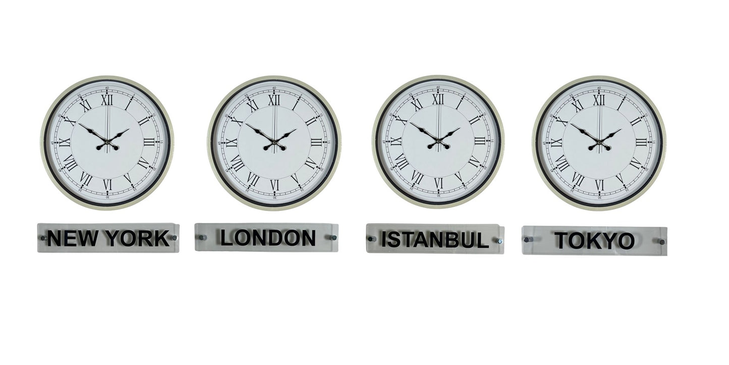 Elegant Krem 4’lü 36 Cm Tabelalı Dünya Saatleri