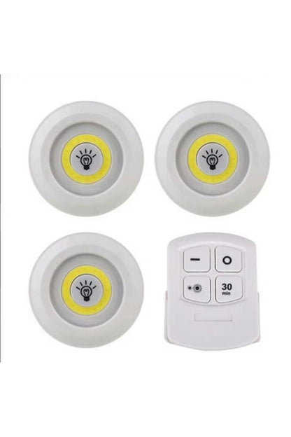 3 Lü Kumandalı Yapışkanlı Kablosuz Pilli Led Spot Lamba Işıldak