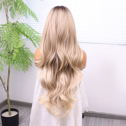 Kumral Platin Ombre ve Röfleli Bebek Saçlı Fiber Sentetik Tül Peruk