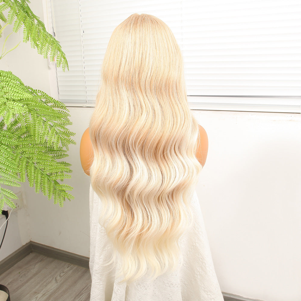 Açık Rus Kumralı Beyaz Platin Ombre Fiber Sentetik Tül Peruk