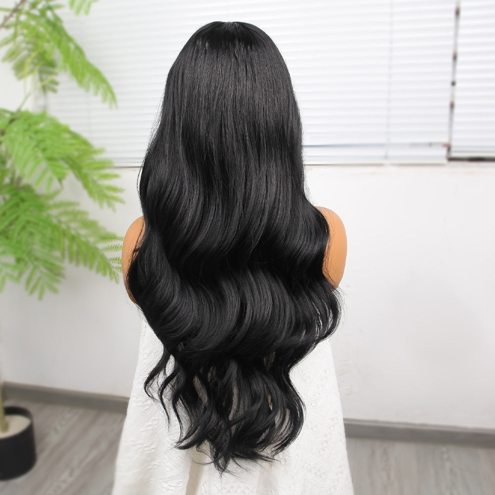 Siyah Fiber Sentetik Dalgalı Tül Peruk