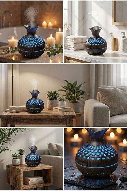 Markasız - Hava Nemlendirici - Premium Ahşap Desenli Ultrasonik Aromaterapi Difüzör & Hava Nemlendiri