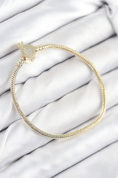 Pirinç Charm Zirkon Taşlı Taç Model Gold Renk Kadın Bileklik