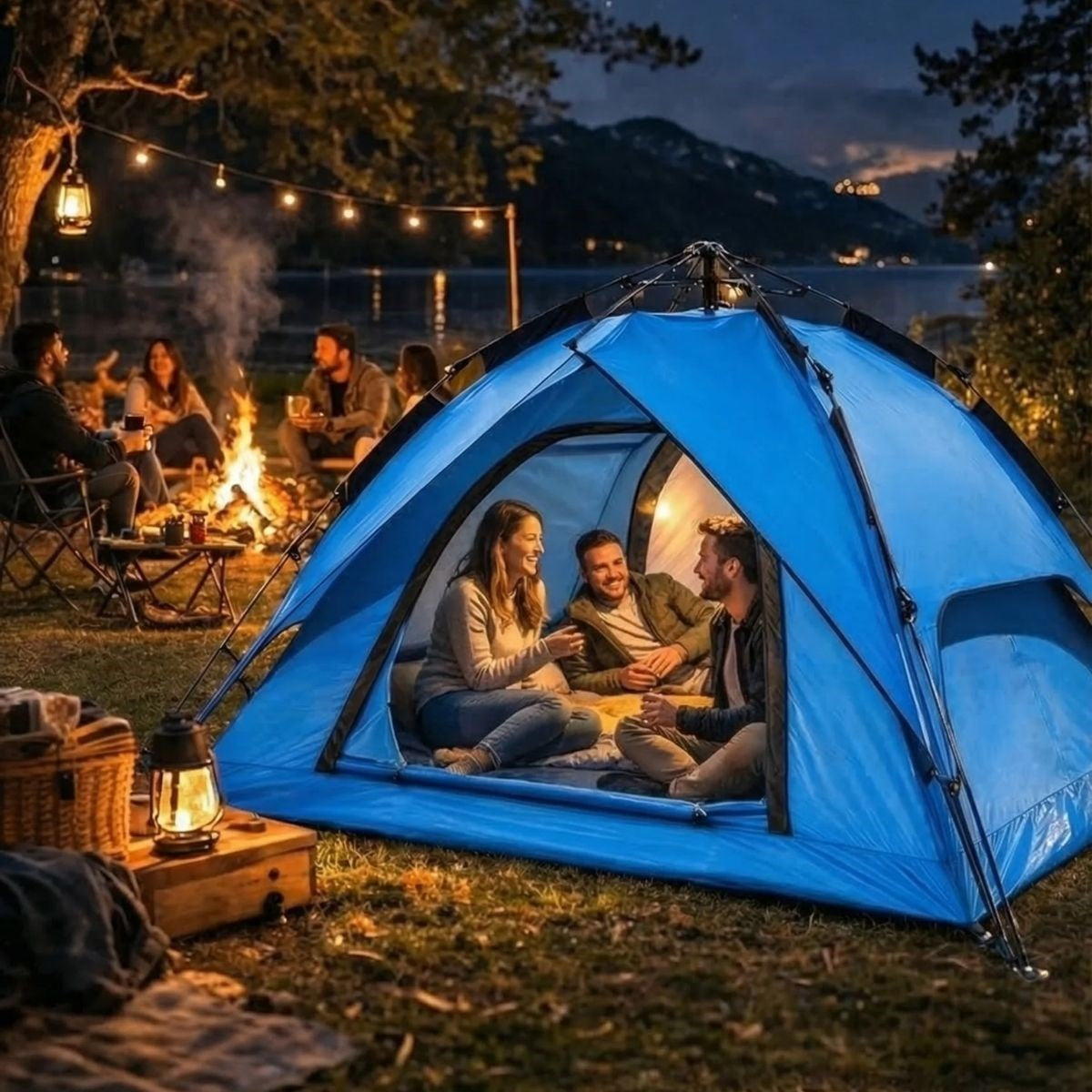BUFFER® 4 Kişilik Otomatik Kamp Çadırı – Çift Katmanlı, Suya Dayanıklı, Hızlı Kurulum Outdoor Aile ve Doğa Çadırı 200x200x140 cm