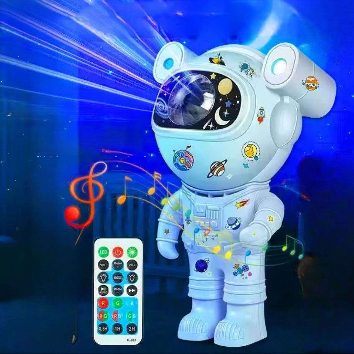 BUFFER® Stickerlı,Kumandalı ASTRONOT Model Gece Lambası