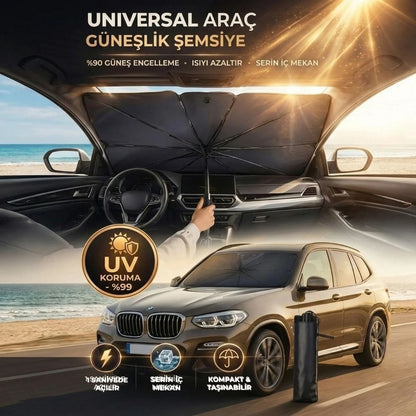 BUFFER® Premium Katlanabilir Araç Ön Cam Güneşliği – Şemsiye Tipi Oto Güneşlik, UV Korumalı Isı Yalıtımlı Ön Cam Gölgelik