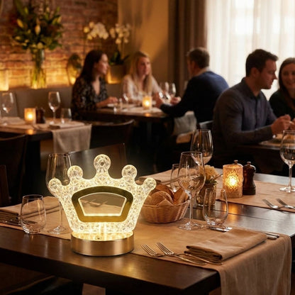 BUFFER® Kral Tacı Model Kristal LED Masa Lambası – Dokunmatik, 3 Renk Işık Modlu, Şarjlı Mini Dekoratif Gece Lambası