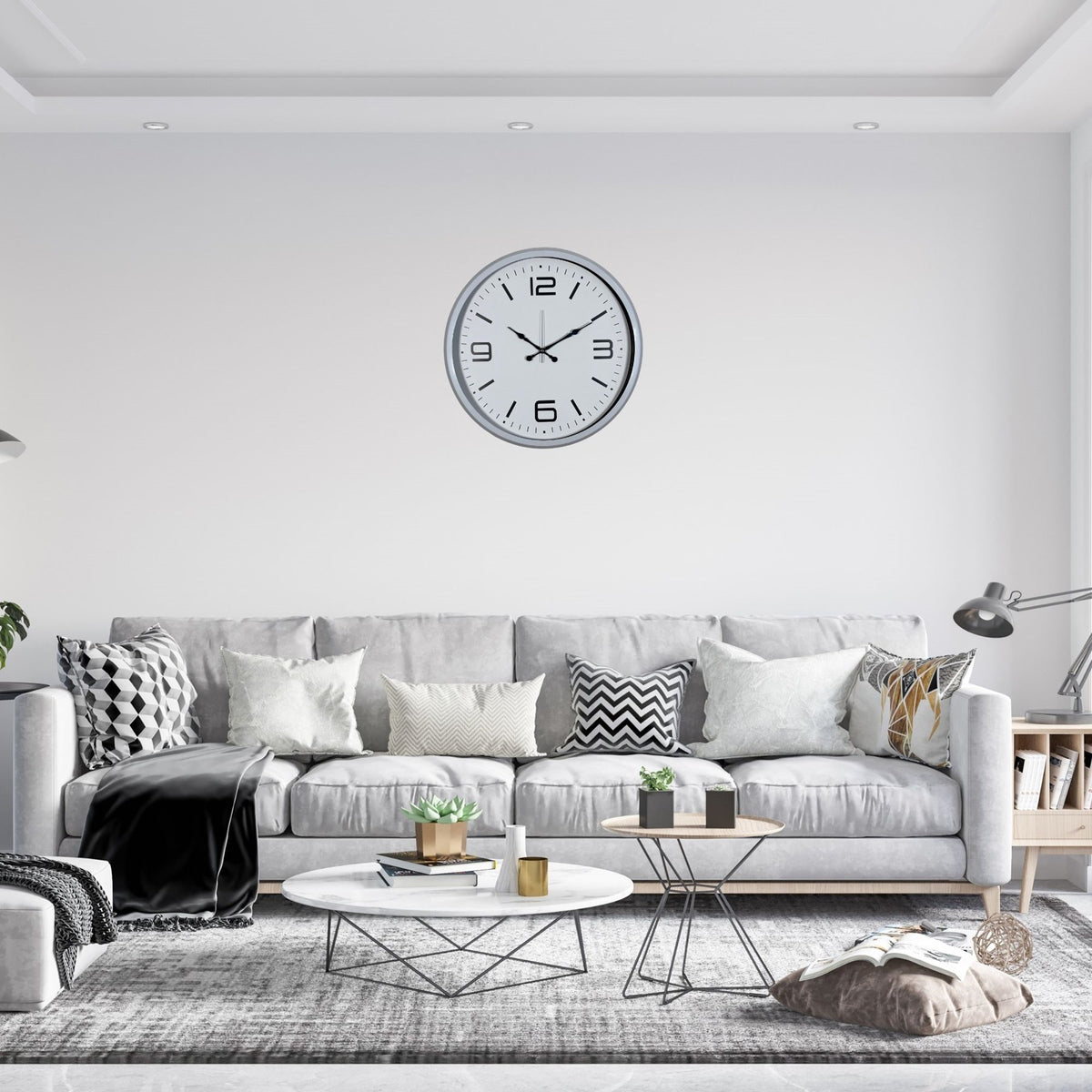 Beyaz Modern Prestij 52 Cm Metal Duvar Saati