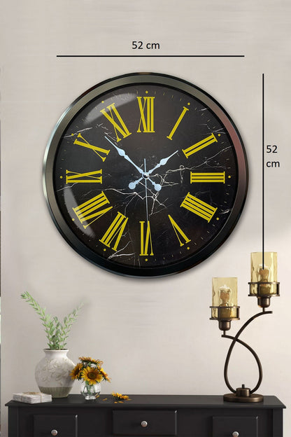 Siyah Mermer Desenli 52 Cm Metal Duvar Saati