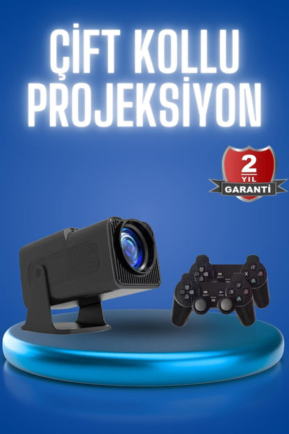 Android Projeksiyon Siyah Taşınabilir Sinema Projektörü 4k 1080p Ev Sineması Bluetooth
