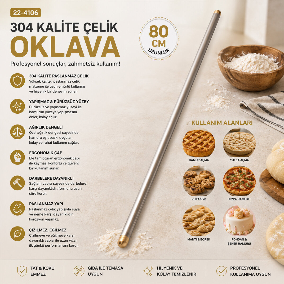 6 ADET 80CM ÇELİK LUX METAL OKLAVA (5643)