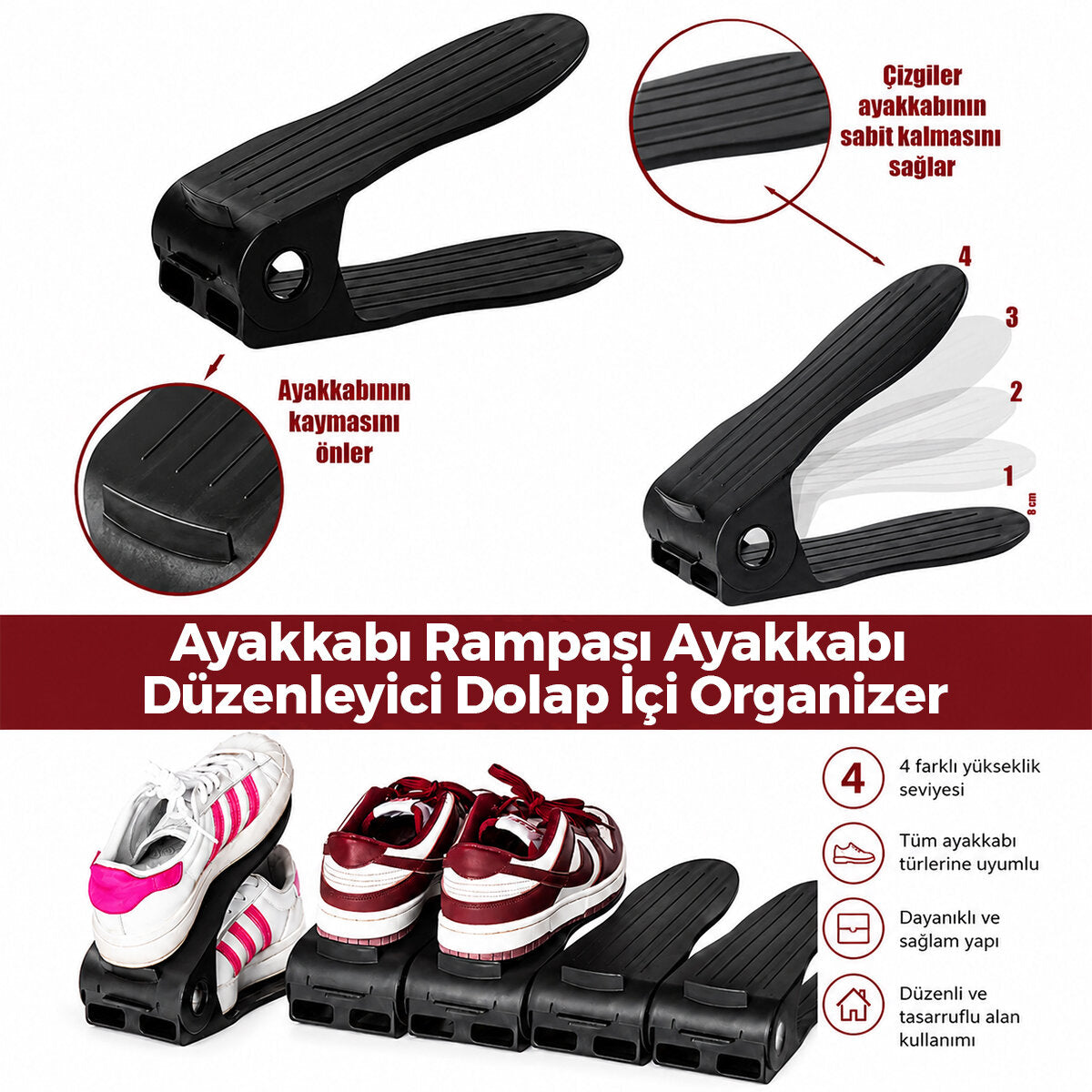 6 ADET SİYAH PLASTİK AYAKKABI RAMPASI 12X25CM (5643)