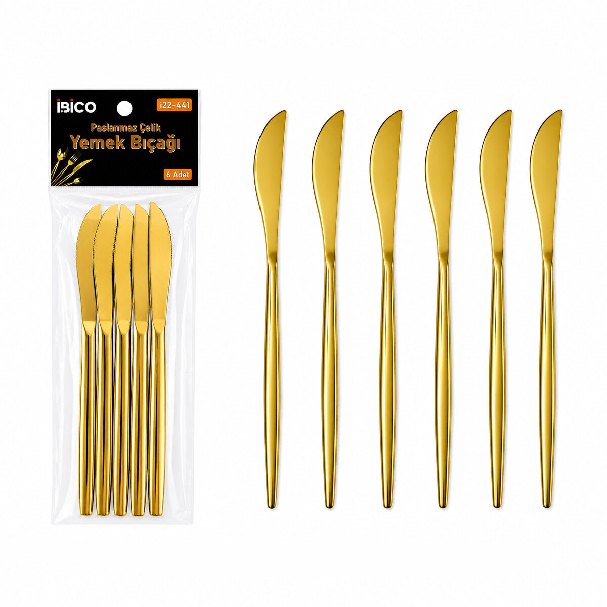 60 PARÇA GOLD YEMEK BIÇAK SETİ 21CM - 1 PAKET İÇİNDE 6 ADET VARDIR - 10 PAKET GÖNDERİLİR (5643)