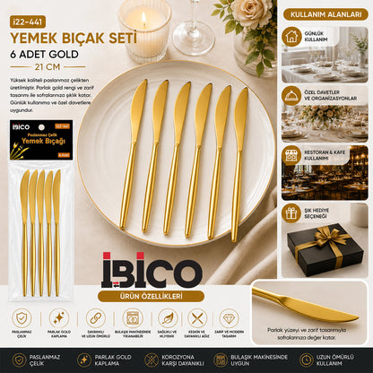 60 PARÇA GOLD YEMEK BIÇAK SETİ 21CM - 1 PAKET İÇİNDE 6 ADET VARDIR - 10 PAKET GÖNDERİLİR (5643)
