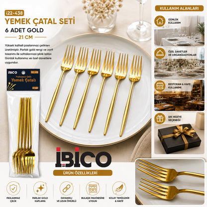 60 PARÇA GOLD YEMEK ÇATAL SETİ 21CM - 1 PAKET İÇİNDE 6 ADET VARDIR - 10 PAKET GÖNDERİLİR (5643)