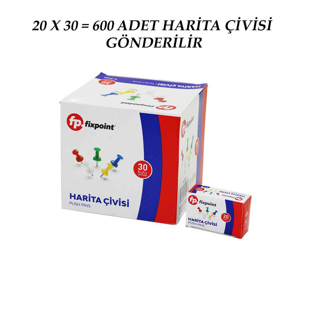 600 ADET HARİTA ÇİVİSİ RENKLİ = 20PCS X 30 (5643)