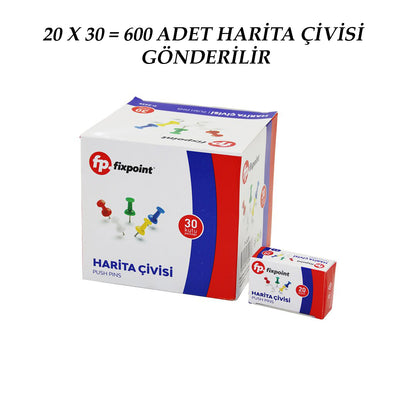 600 ADET HARİTA ÇİVİSİ RENKLİ = 20PCS X 30 (5643)