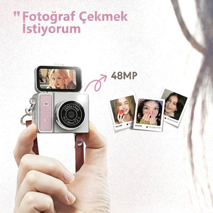 Katlanabilir Ekranlı Mini Vlog Kamerası - Anahtarlık Boyutu - 2K Kalite
