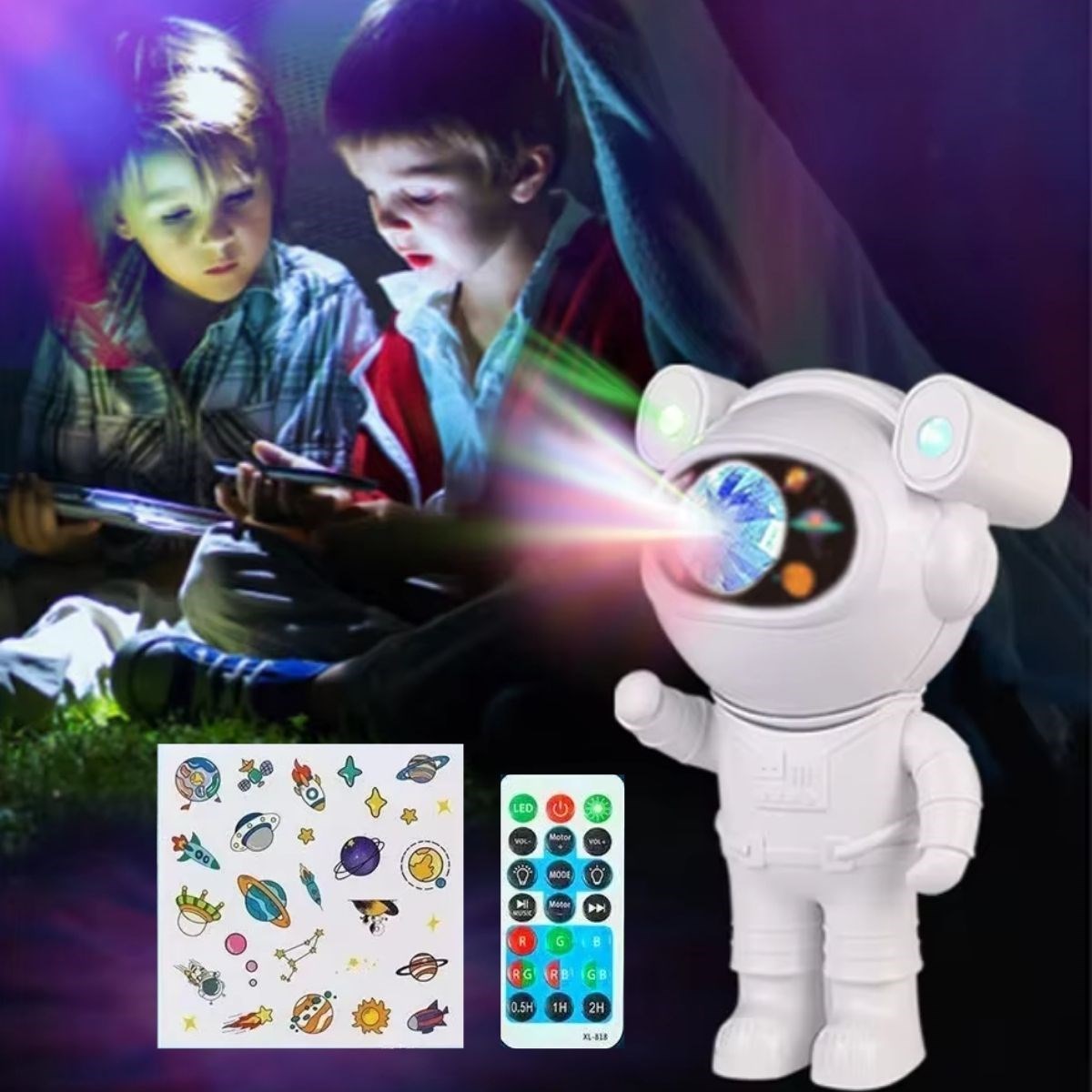 BUFFER® Stickerlı,Kumandalı ASTRONOT Model Gece Lambası