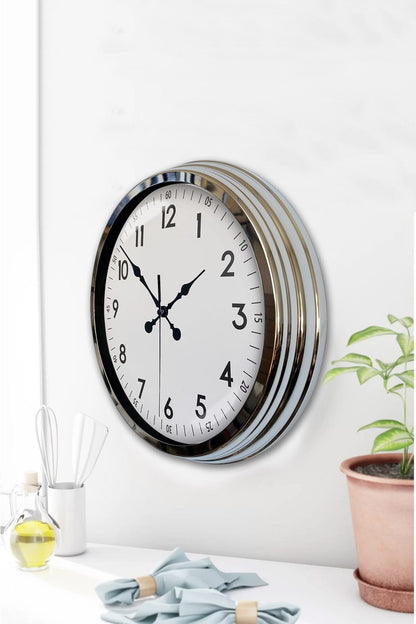 Modern Klasik 40 Cm Krom Metal Duvar Saati